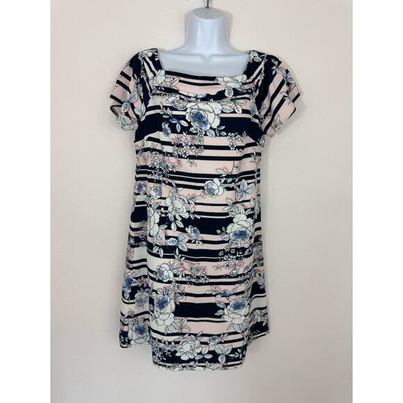 Jessica Simpson Floral Striped Short Sleeve Dress Size 14 - Picture 1 of 5